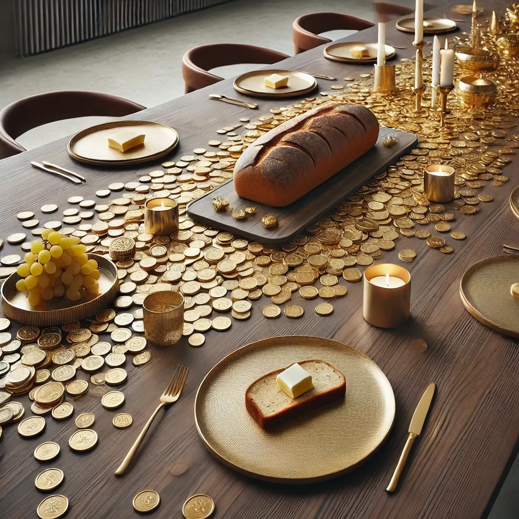 Bread and butter with coins background